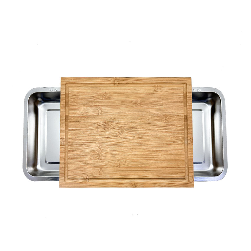 Large Bamboo Cutting Board With 2 Slide Out Drawers Set